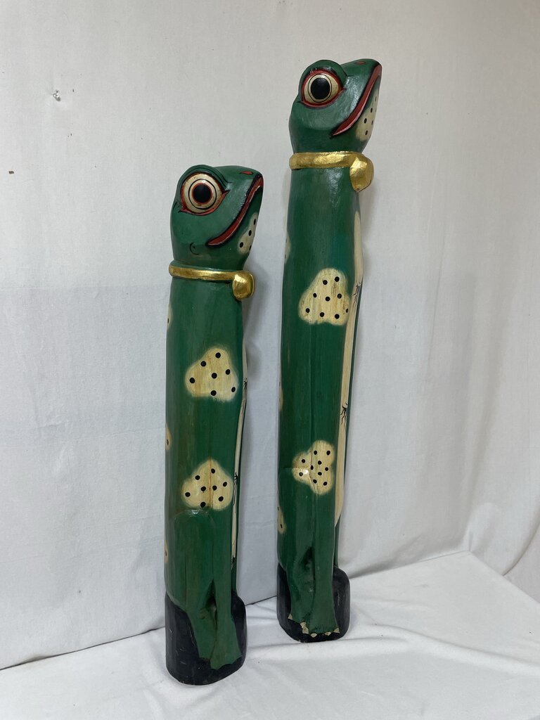 African Style Hand Carved Wooden Entryway Frog Statues (PAIR)