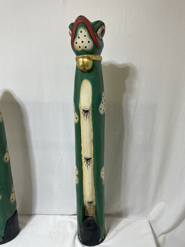 African Style Hand Carved Wooden Entryway Frog Statues (PAIR)
