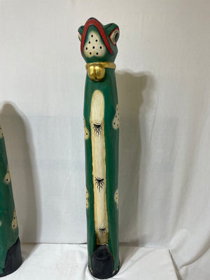 African Style Hand Carved Wooden Entryway Frog Statues (PAIR)