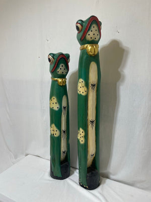 African Style Hand Carved Wooden Entryway Frog Statues (PAIR)