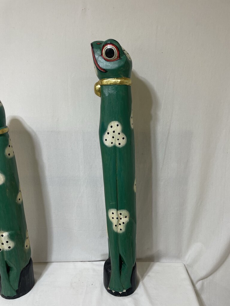 African Style Hand Carved Wooden Entryway Frog Statues (PAIR)