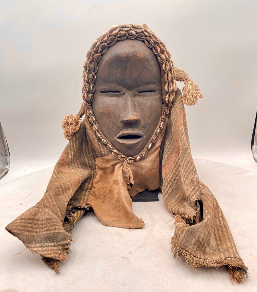 African Ivory Coast Dan Mask on Metal Frame Stand
