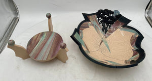 Bill Herb Dimensional Raku Studio Art Pottery Bowl on Stand Signed 07'