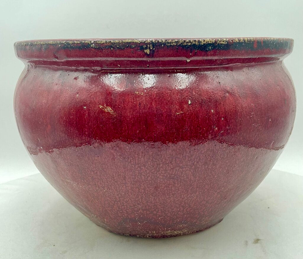 Asian Style Red Glazed Fish Bowl Planter Pot