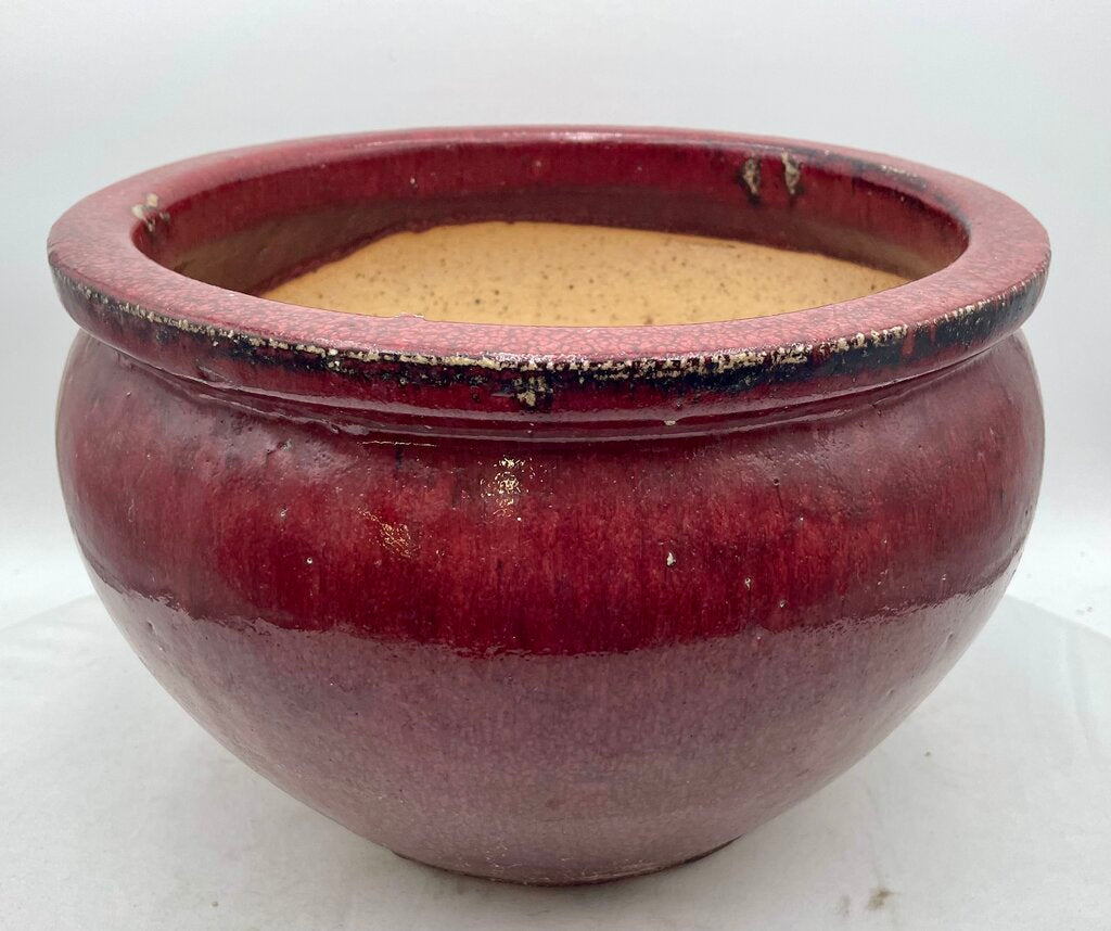 Asian Style Red Glazed Fish Bowl Planter Pot