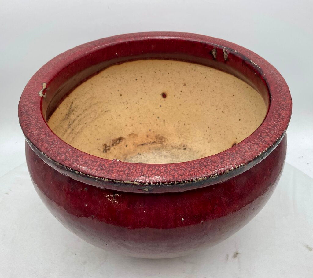Asian Style Red Glazed Fish Bowl Planter Pot