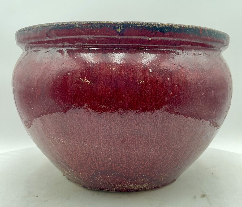 Asian Style Red Glazed Fish Bowl Planter Pot