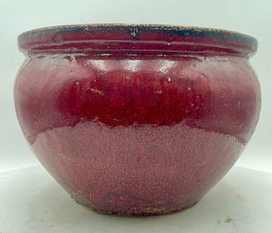 Asian Style Red Glazed Fish Bowl Planter Pot