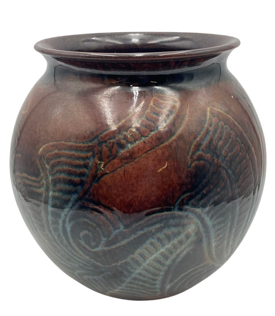 La Cruz GTO Mexico Brown Blue Green Glaze Lite Pattern Jar by Miss Daisy's Consignment & Auction House