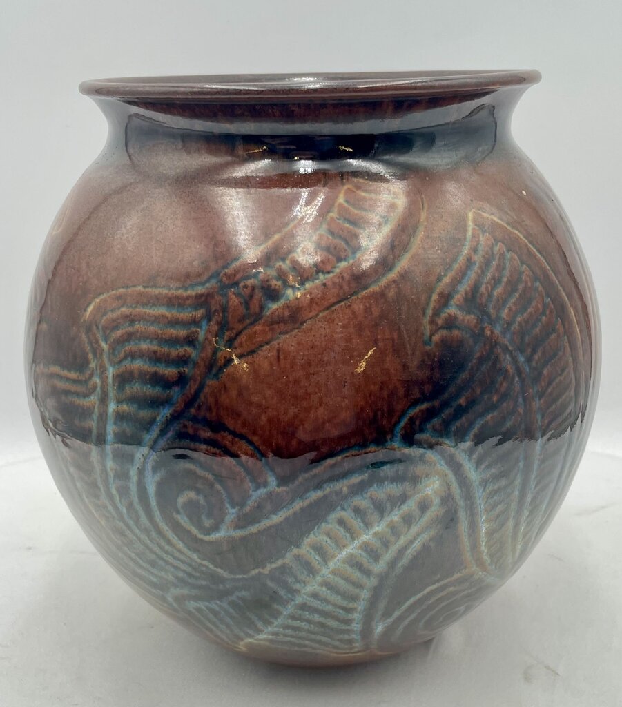 La Cruz GTO Mexico Brown Blue Green Glaze Lite Pattern Jar
