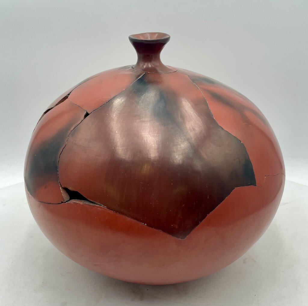 Mollie Poupeney Primitive Fractured Clay Vessel Signed