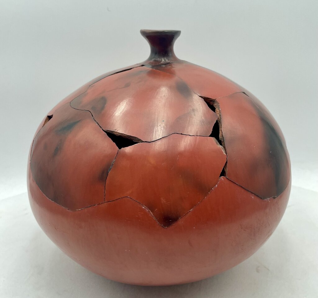 Mollie Poupeney Primitive Fractured Clay Vessel Signed