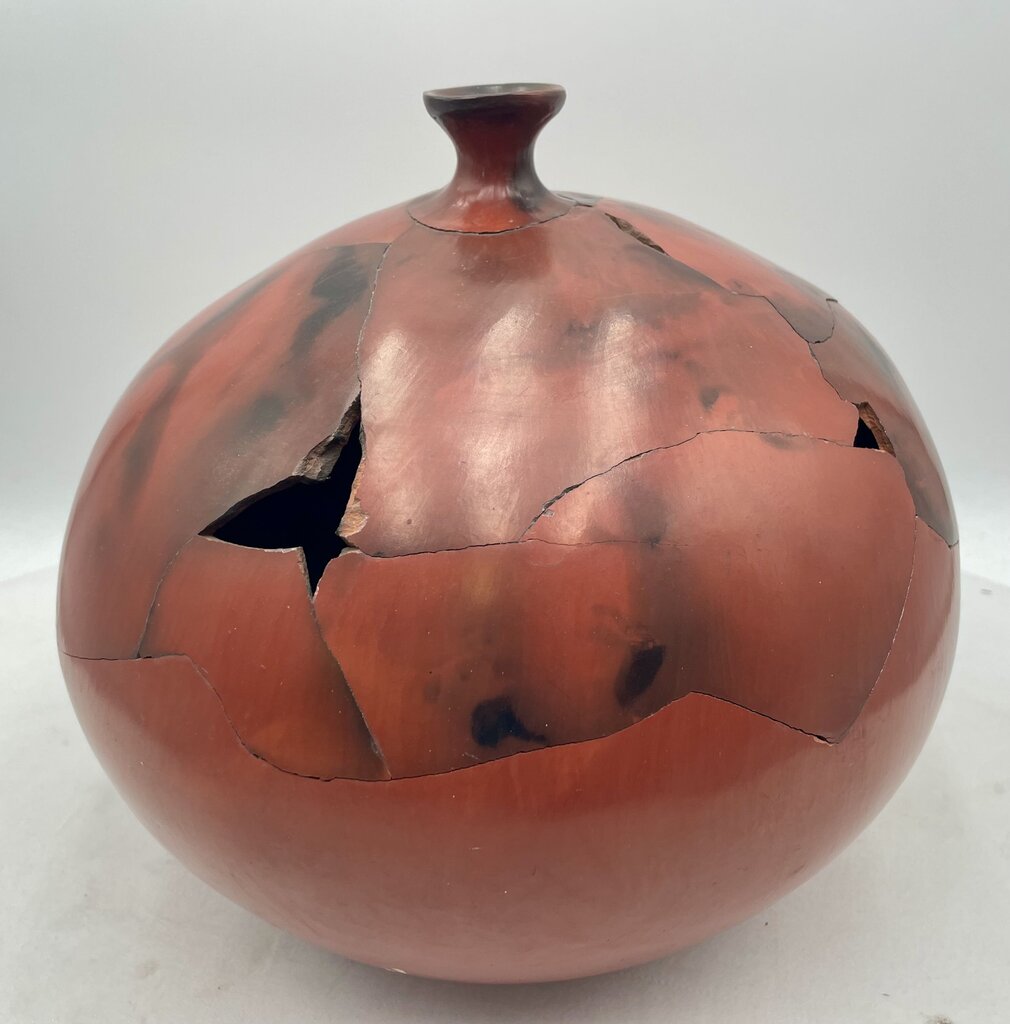 Mollie Poupeney Primitive Fractured Clay Vessel Signed