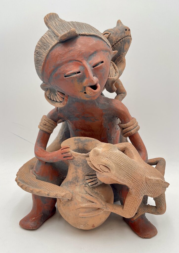 Marta Ramirez aka Mama Mono P.V. Mexico Nayarit Figural Deity with Lizards Signed Bottom