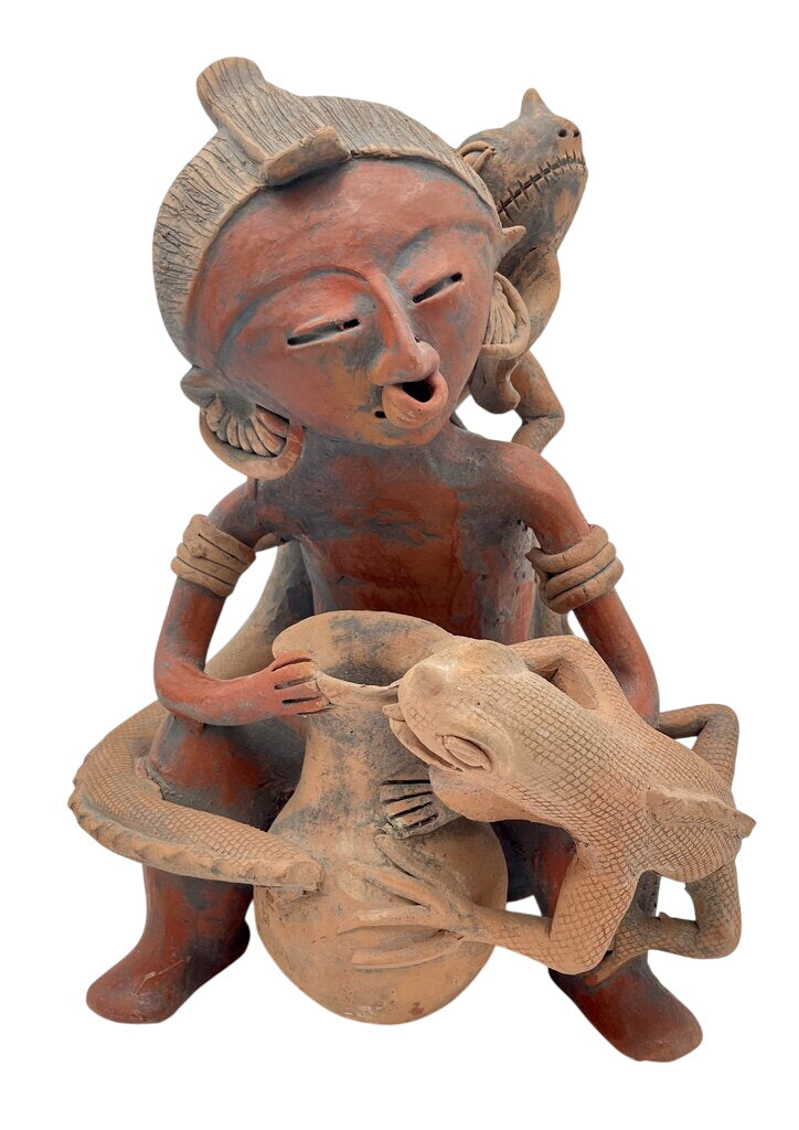 Marta Ramirez aka Mama Mono P.V. Mexico Nayarit Figural Deity with Lizards Signed Bottom by Miss Daisy's Consignment & Auction House