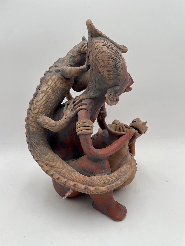 Marta Ramirez aka Mama Mono P.V. Mexico Nayarit Figural Deity with Lizards Signed Bottom
