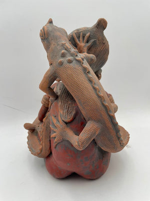 Marta Ramirez aka Mama Mono P.V. Mexico Nayarit Figural Deity with Lizards Signed Bottom