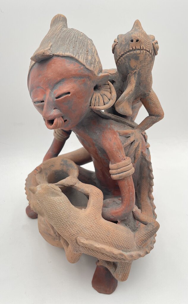 Marta Ramirez aka Mama Mono P.V. Mexico Nayarit Figural Deity with Lizards Signed Bottom