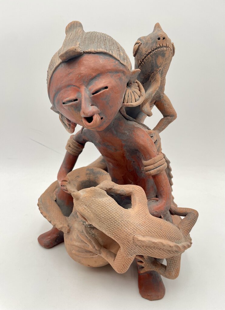 Marta Ramirez aka Mama Mono P.V. Mexico Nayarit Figural Deity with Lizards Signed Bottom