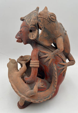 Marta Ramirez aka Mama Mono P.V. Mexico Nayarit Figural Deity with Lizards Signed Bottom