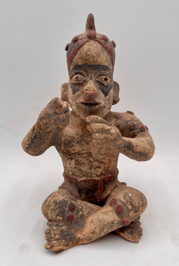Replica Pre- Columbian Nayarit, Mexico, 300 BCE - 500 CE Seated Male Shaman Terracotta Statuette