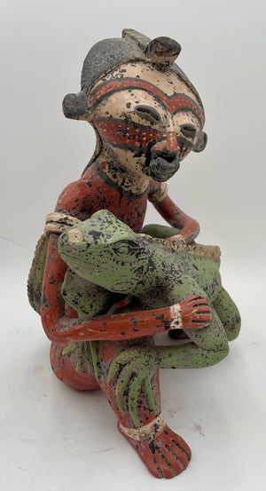 Replica Pre- Columbian Nayarit Mexican Terracotta Seated Warrior with Lizard
