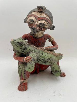 Replica Pre- Columbian Nayarit Mexican Terracotta Seated Warrior with Lizard