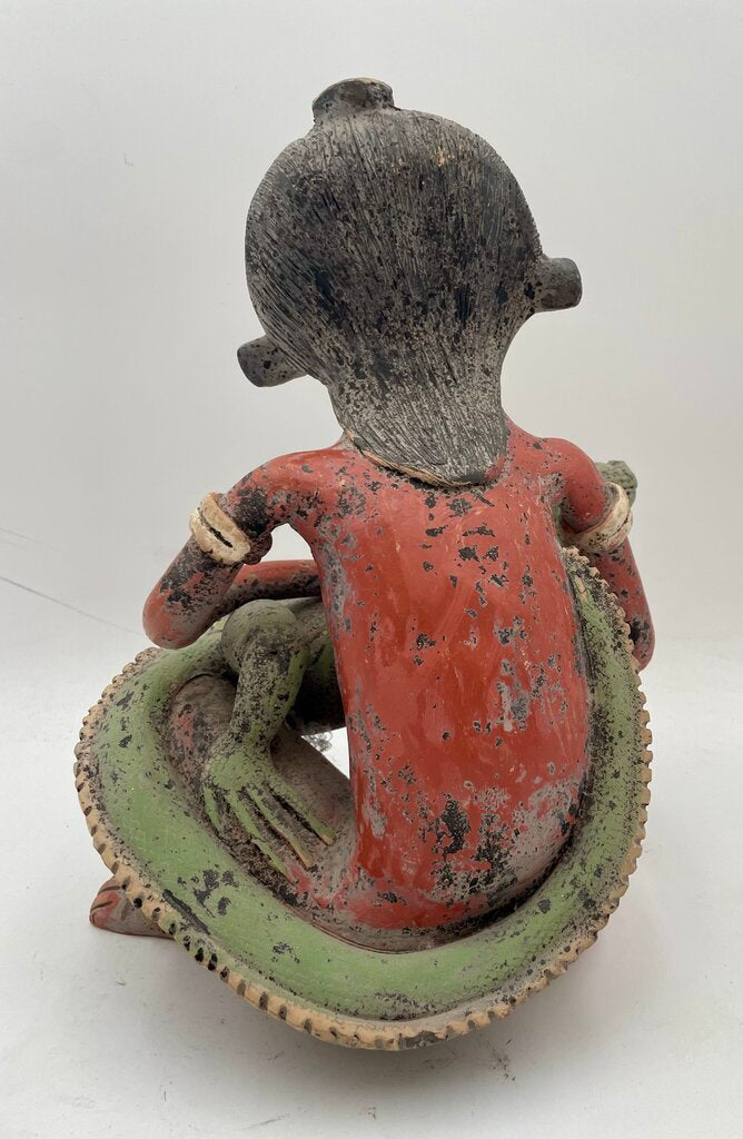 Replica Pre- Columbian Nayarit Mexican Terracotta Seated Warrior with Lizard