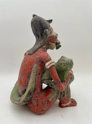 Replica Pre- Columbian Nayarit Mexican Terracotta Seated Warrior with Lizard