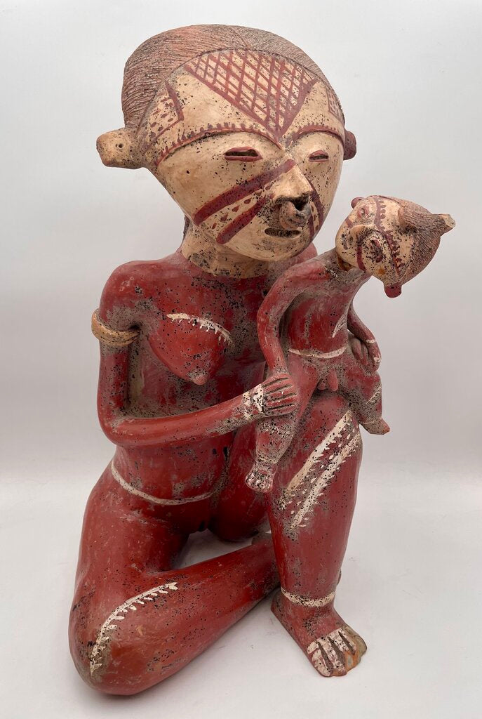Replica Pre-Columbian Nayarit Mexican Terracotta Seated Female Figure w/ Child (Previously Repaired)