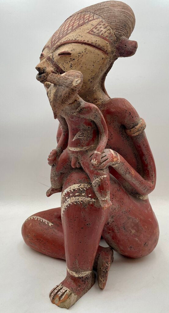Replica Pre-Columbian Nayarit Mexican Terracotta Seated Female Figure w/ Child (Previously Repaired)