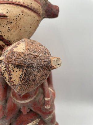 Replica Pre-Columbian Nayarit Mexican Terracotta Seated Female Figure w/ Child (Previously Repaired)