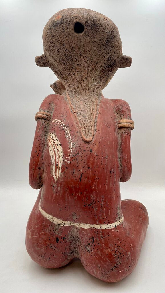 Replica Pre-Columbian Nayarit Mexican Terracotta Seated Female Figure w/ Child (Previously Repaired)