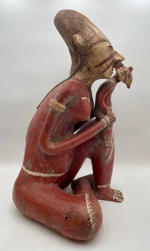 Replica Pre-Columbian Nayarit Mexican Terracotta Seated Female Figure w/ Child (Previously Repaired)