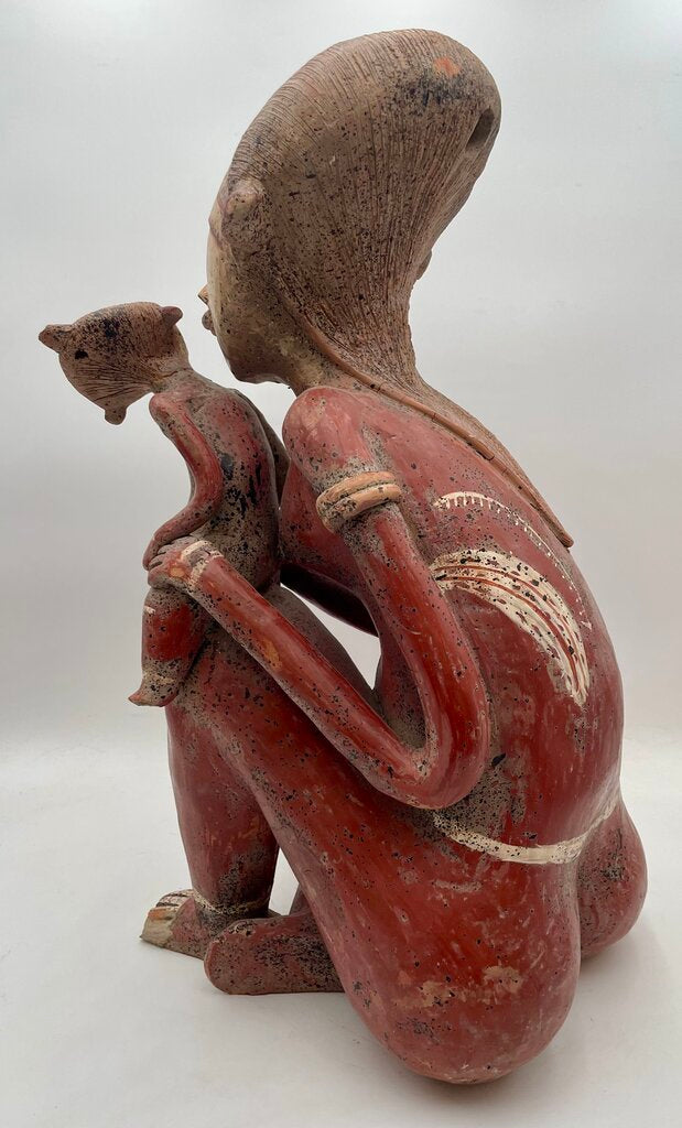 Replica Pre-Columbian Nayarit Mexican Terracotta Seated Female Figure w/ Child (Previously Repaired)