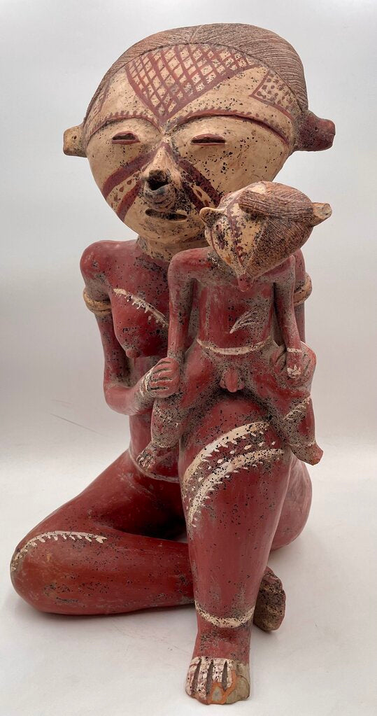 Replica Pre-Columbian Nayarit Mexican Terracotta Seated Female Figure w/ Child (Previously Repaired)