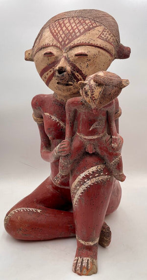 Replica Pre-Columbian Nayarit Mexican Terracotta Seated Female Figure w/ Child (Previously Repaired)