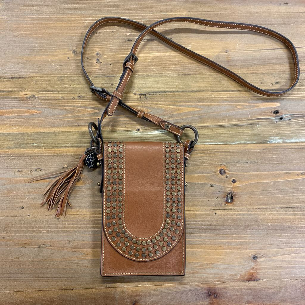 Urban Equestrian Brown Leather Studded Phone Tote