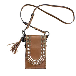 Urban Equestrian Brown Leather Studded Phone Tote
