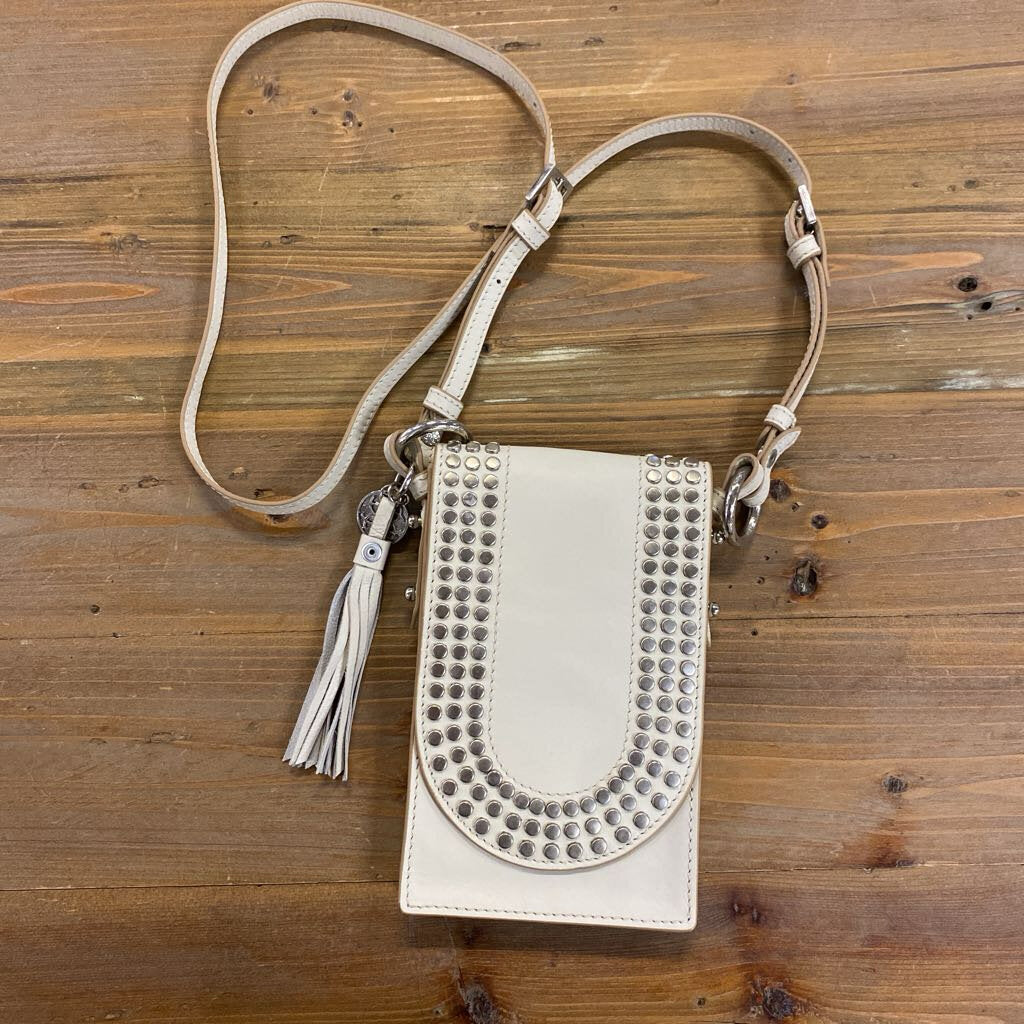 Urban Equestrian White Leather Studded Phone Tote