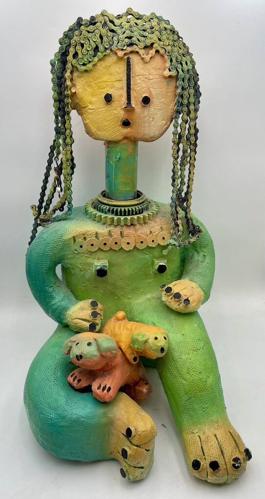 Came' Mixed Media Sculpture Child and Puppies (3Pcs) (Lrg Heavy)