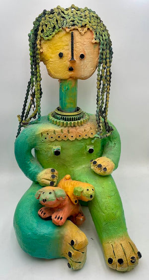 Came' Mixed Media Sculpture Child and Puppies (3Pcs) (Lrg Heavy)