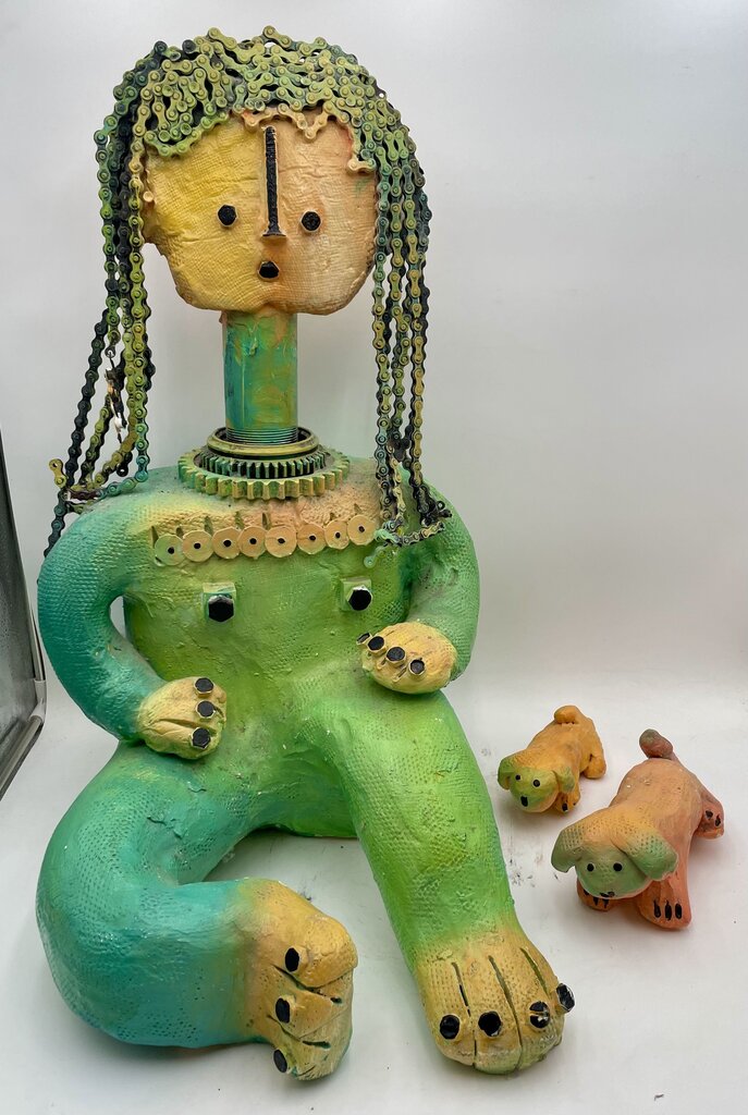 Came' Mixed Media Sculpture Child and Puppies (3Pcs) (Lrg Heavy)