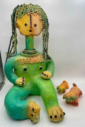 Came' Mixed Media Sculpture Child and Puppies (3Pcs) (Lrg Heavy)