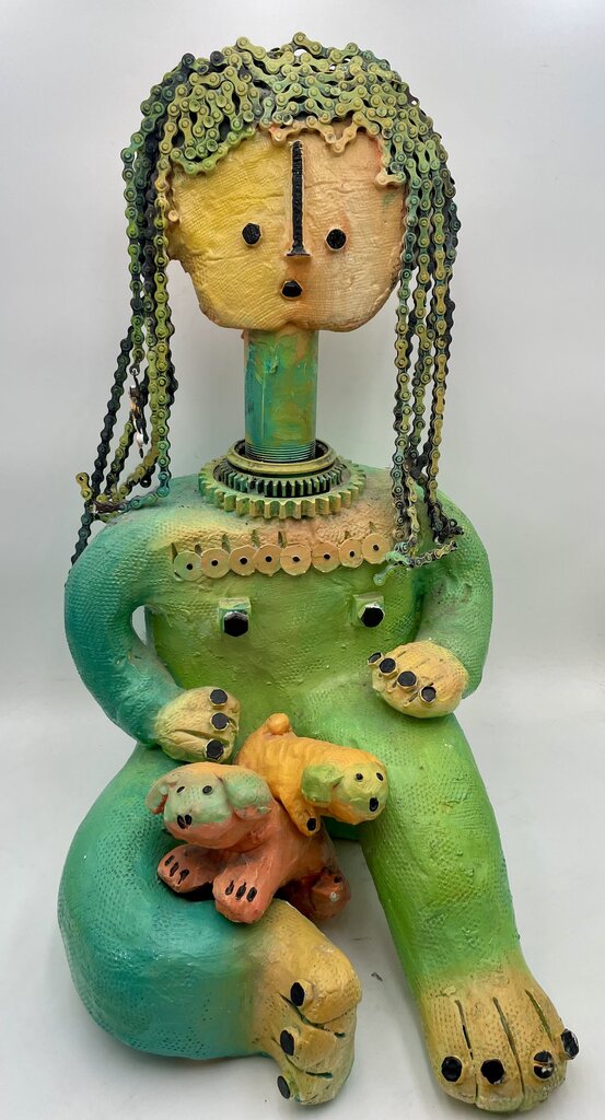 Came' Mixed Media Sculpture Child and Puppies (3Pcs) (Lrg Heavy)