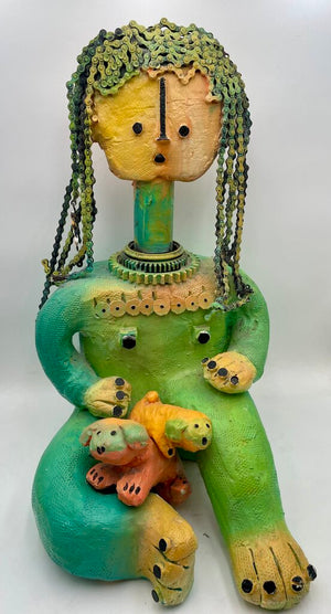 Came' Mixed Media Sculpture Child and Puppies (3Pcs) (Lrg Heavy)