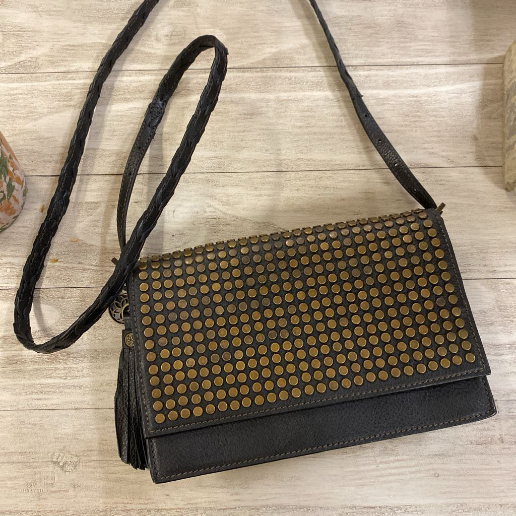Urban Equestrian Vivant Black Leather Studded Crossbody