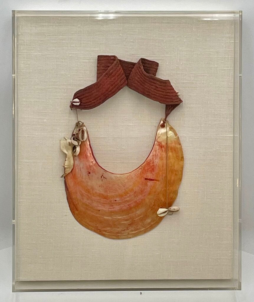 Vintage Papua New Guines Kina Shell Tribal Pendant Mounted in Acrylic Case