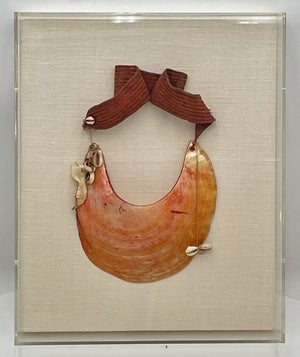 Vintage Papua New Guines Kina Shell Tribal Pendant Mounted in Acrylic Case