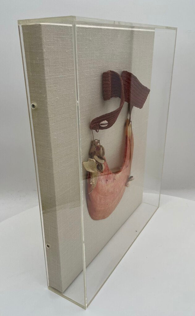 Vintage Papua New Guines Kina Shell Tribal Pendant Mounted in Acrylic Case